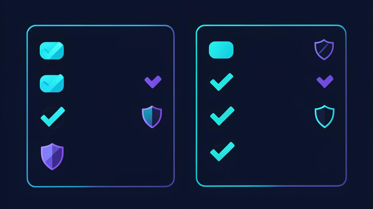 Two side-by-side scam database comparison panels with checkmarks and shields.